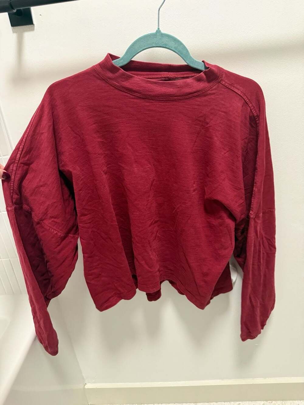 Aerie Women's Red Long Sleeve Mock Neck Dropped Shoulder Top